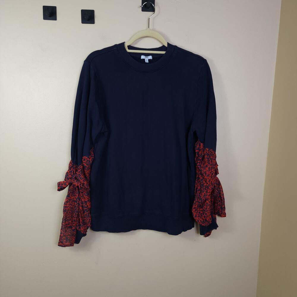CLU Navy Crewneck Sweatshirt with Tie Blossom Sleeve Size M